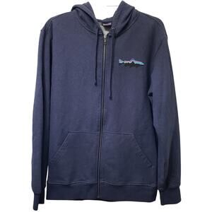 Patagonia Men's Small Fitz Roy Trout Hoodie Jacket Midweight Full Zip Blue 39496